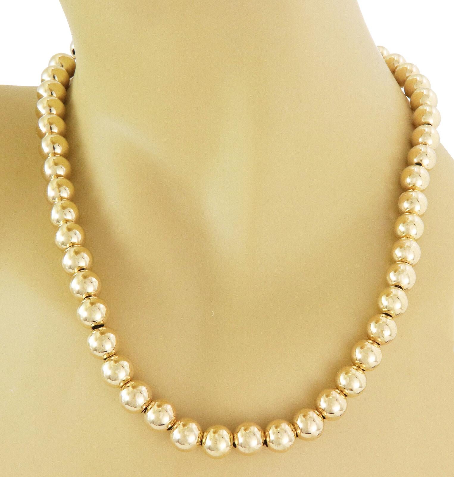Vintage 14k Yellow Gold 9mm Beaded Necklace For Sale 3
