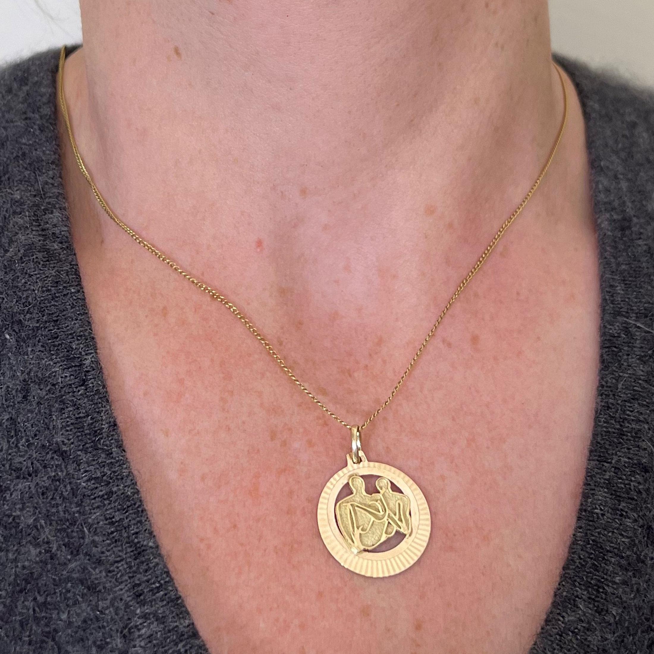 Women's or Men's Vintage 14K Yellow Gold Abstract Art Couple Pendant Medal For Sale