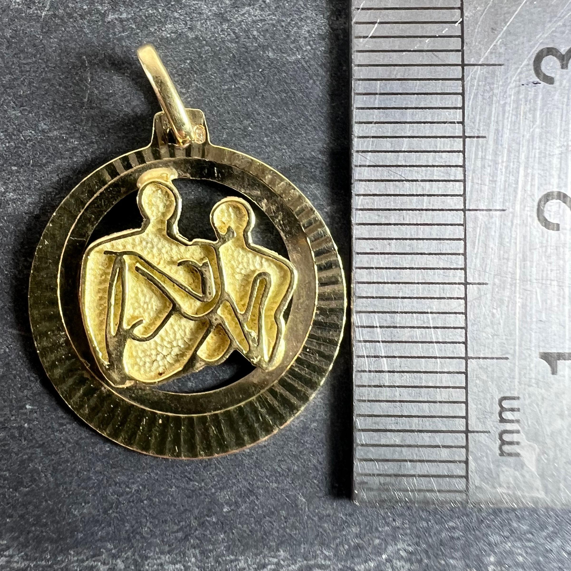 Vintage 14K Yellow Gold Abstract Art Couple Pendant Medal For Sale 5