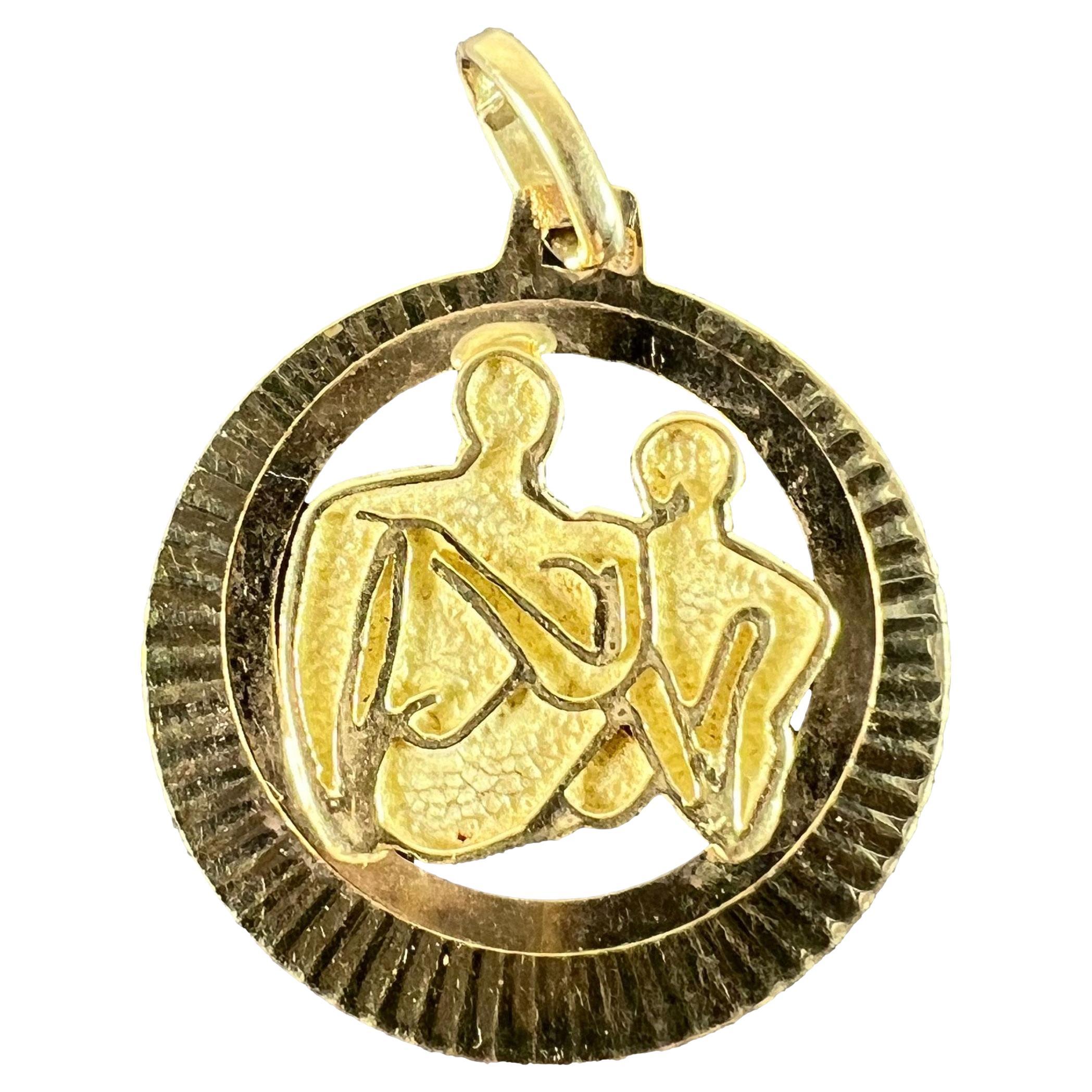 Vintage 14K Yellow Gold Abstract Art Couple Pendant Medal For Sale