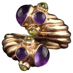 Vintage 14K Yellow Gold Amethyst and Peridot Twist Ring