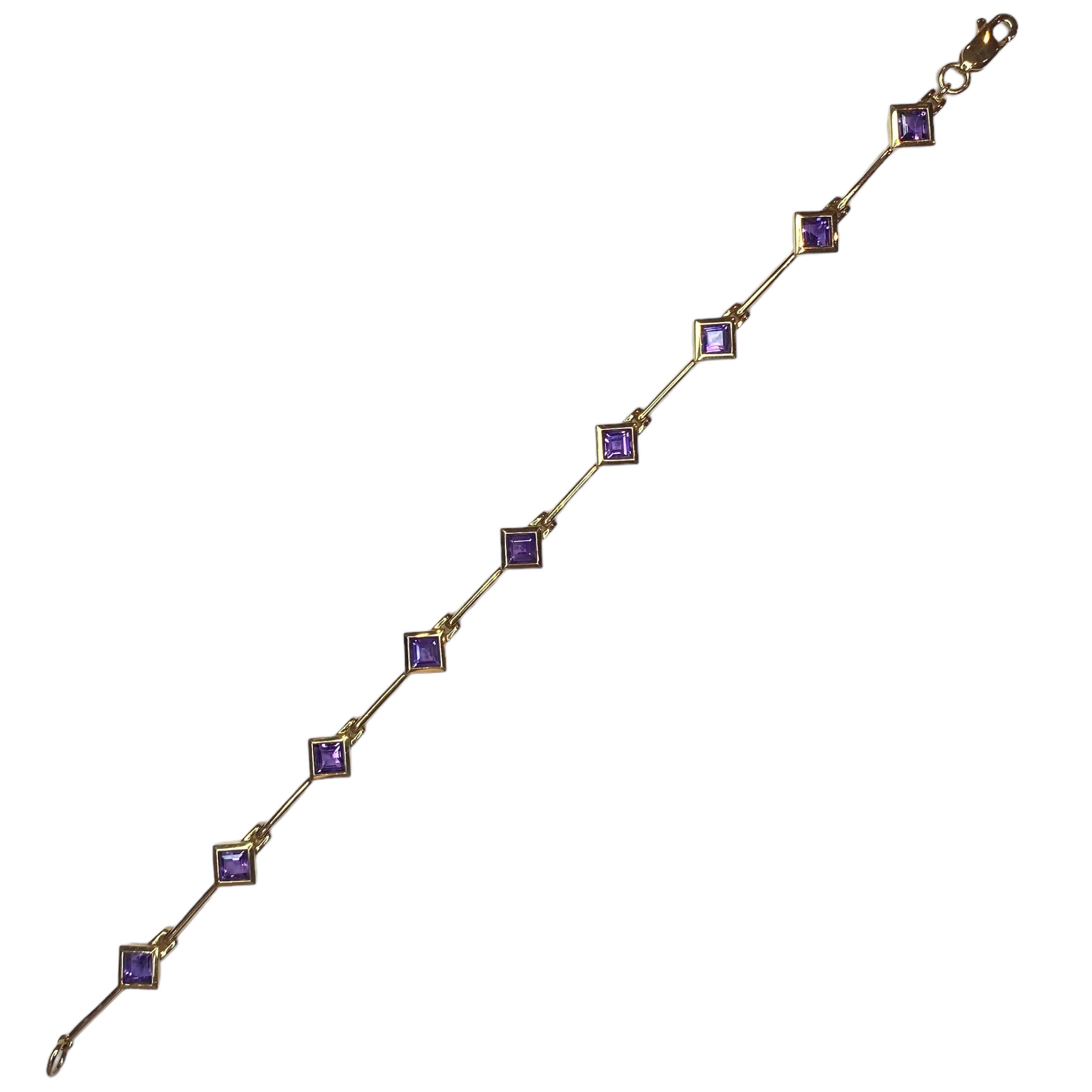Square Cut Vintage 14K Yellow Gold Amethyst Bracelet