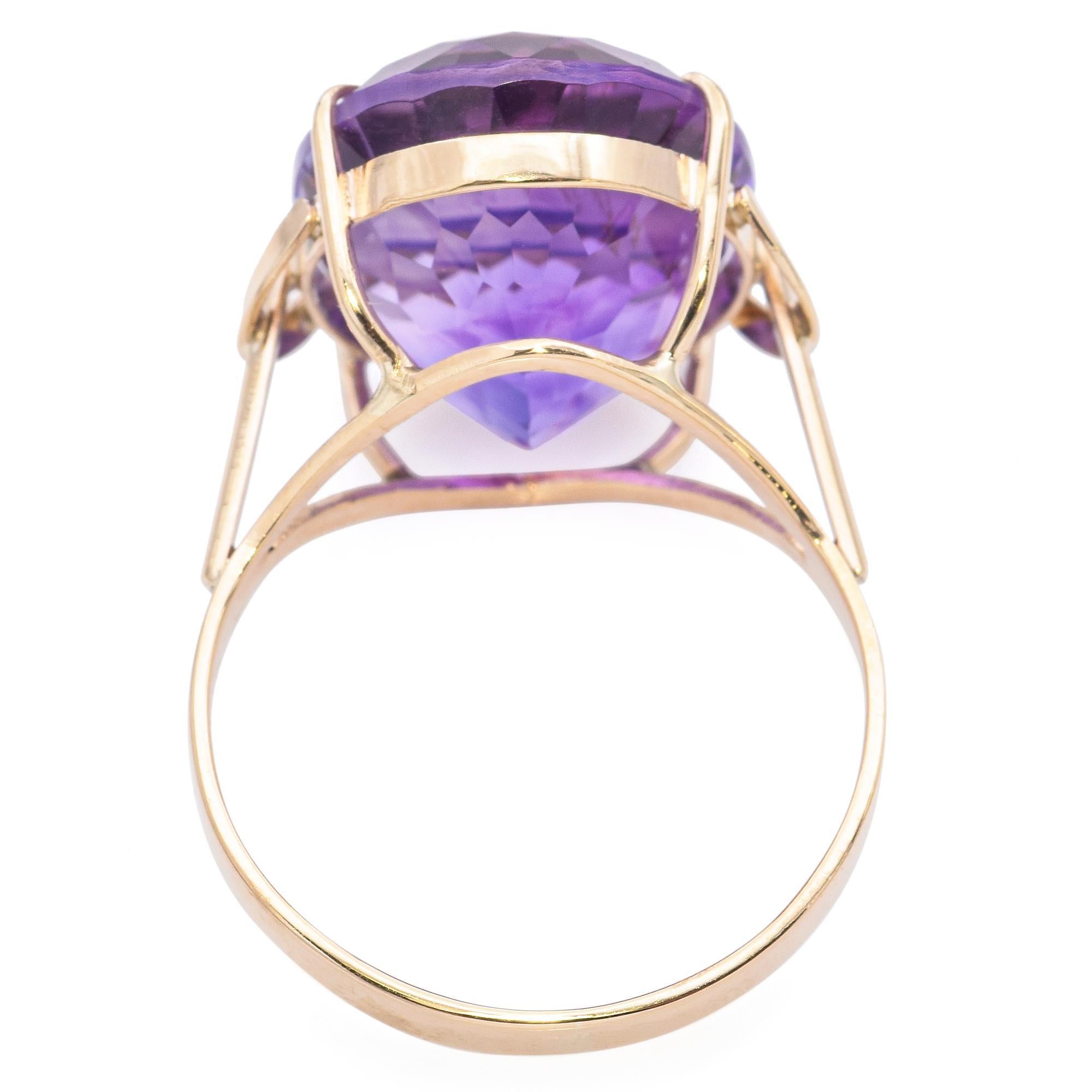 Bague cocktail vintage en or jaune 14 carats avec améthyste Pour femmes en vente
