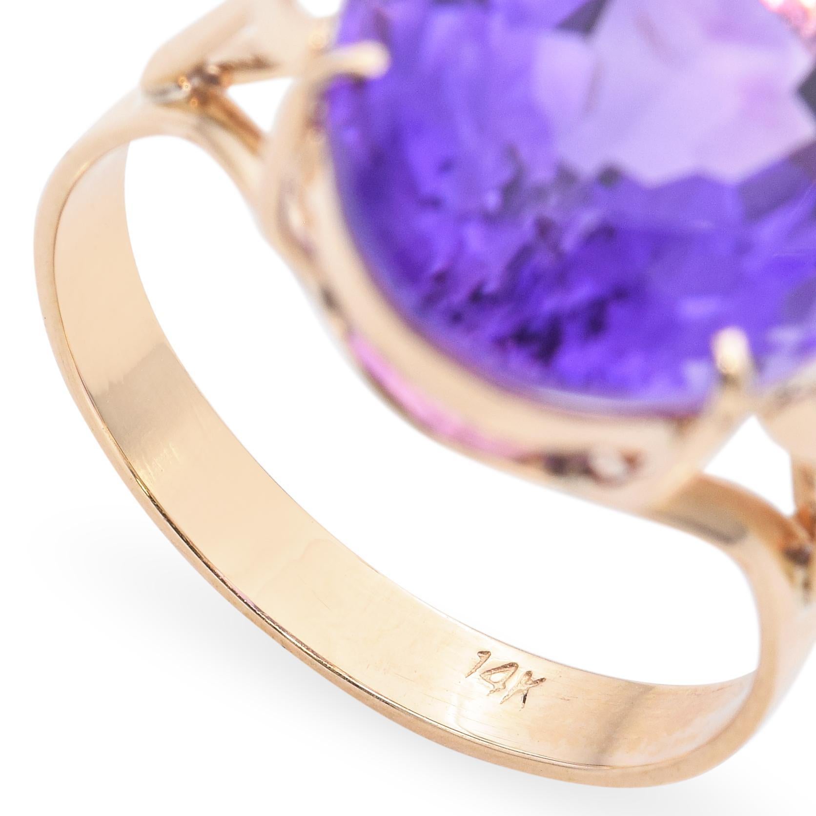 Bague cocktail vintage en or jaune 14 carats avec améthyste en vente 2