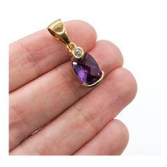 Vintage 14K Yellow Gold Amethyst & Diamond Pendant