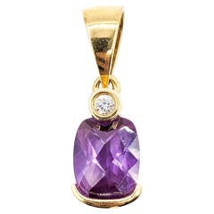 Vintage 14K Yellow Gold Amethyst & Diamond Pendant