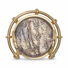 Pendentif coulissant vintage en or jaune 14 carats représentant une ancienne pièce grecque à l'effigie d'Alexandre le Grand