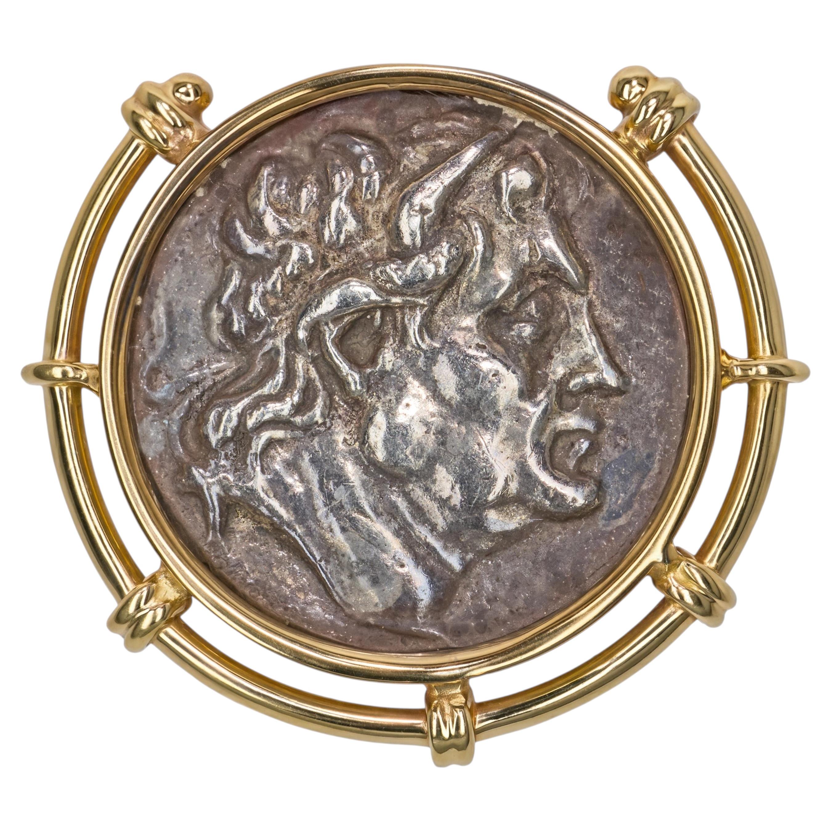 Vintage 14k Yellow Gold Ancient Alexander the Great Greek Coin Slider Pendant