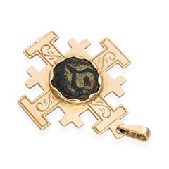 Vintage 14k Yellow Gold Ancient Coin Cross Pendant