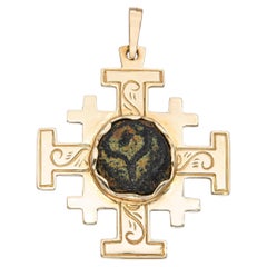 Vintage 14k Yellow Gold Ancient Coin Cross Pendant
