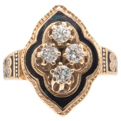 Vintage 14k Yellow Gold and Black Enamel Diamond Ring