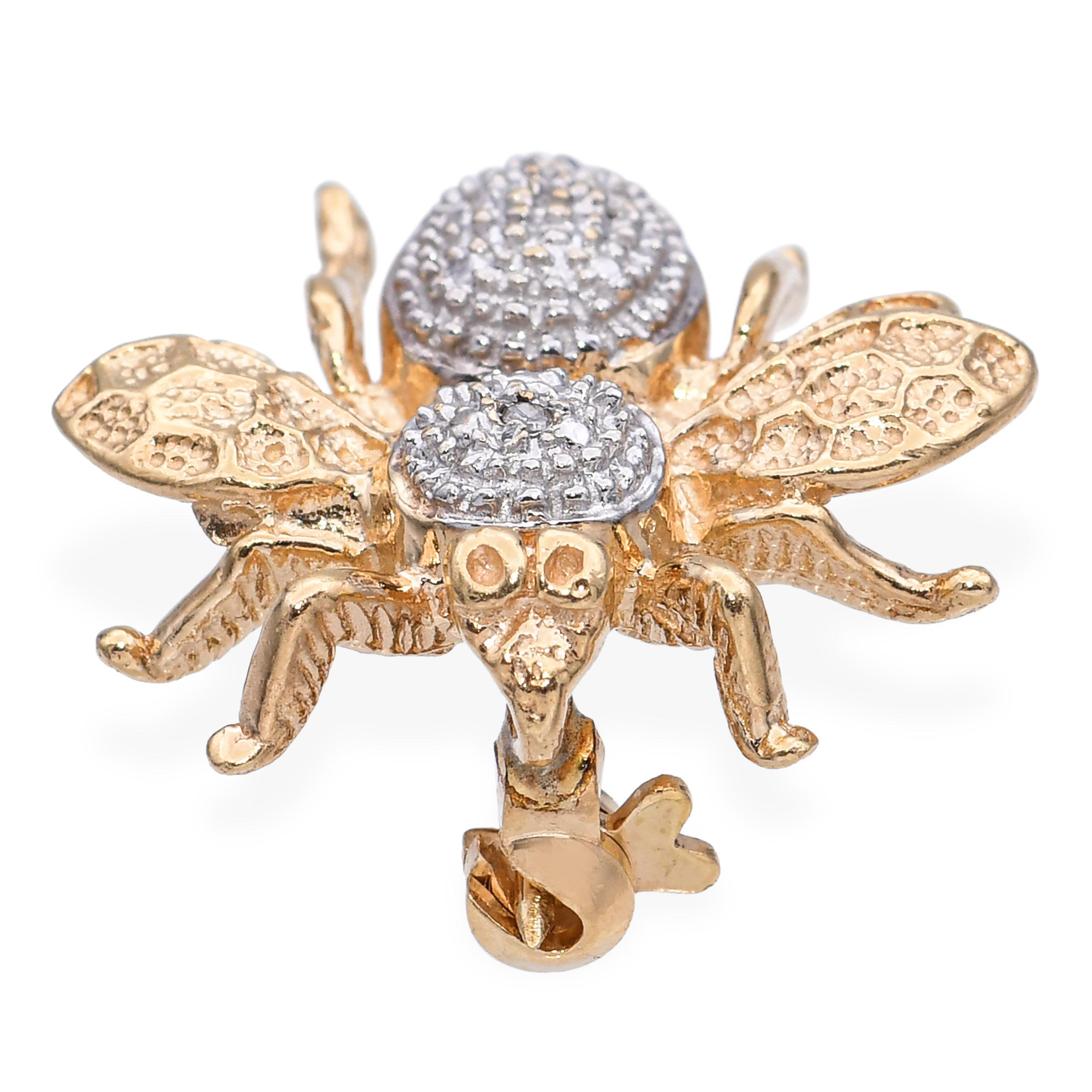 Broche bourdon vintage en or jaune 14k et diamants en vente 1