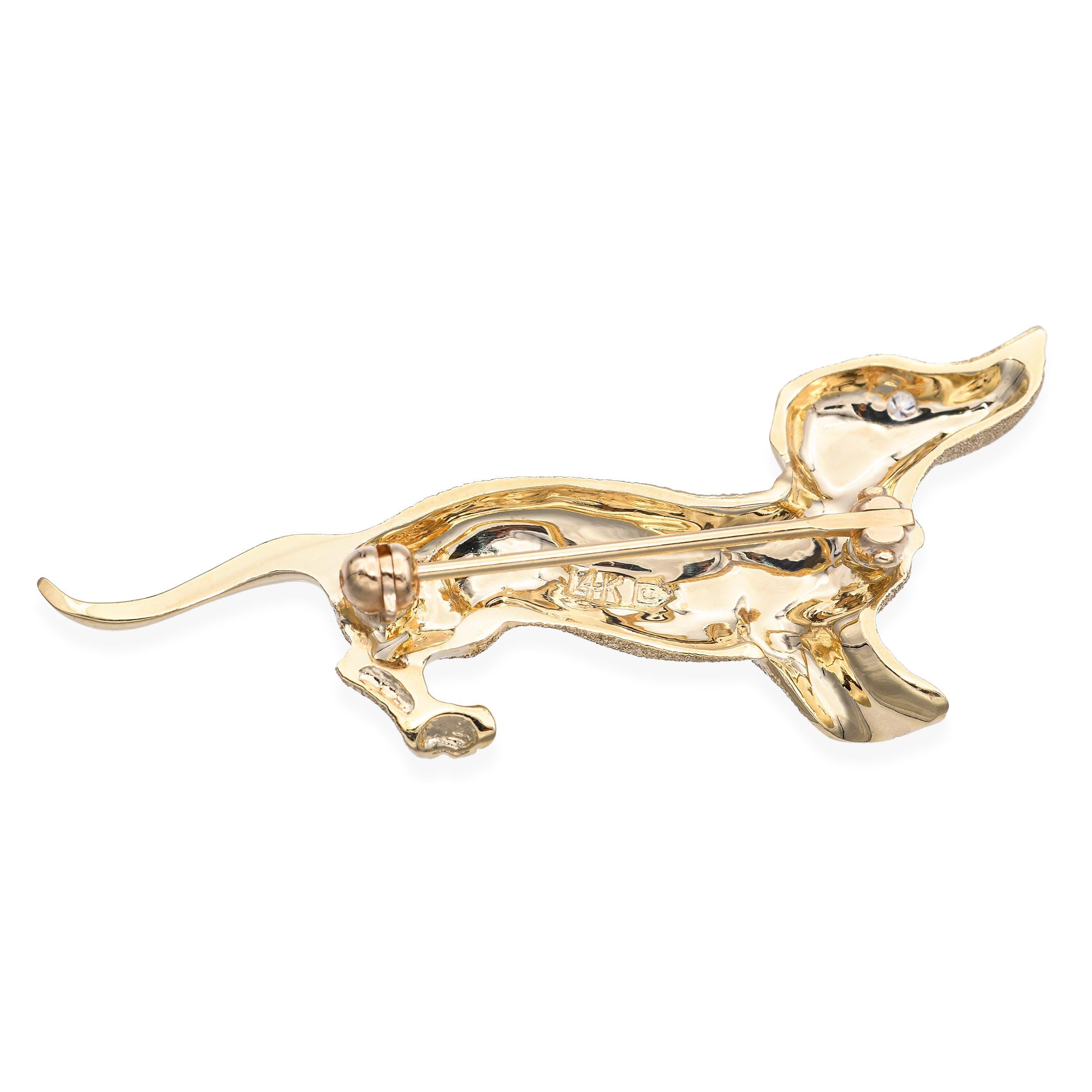 Spilla vintage per cane bassotto in oro giallo 14k e diamanti In condizioni buone in vendita a New York, NY