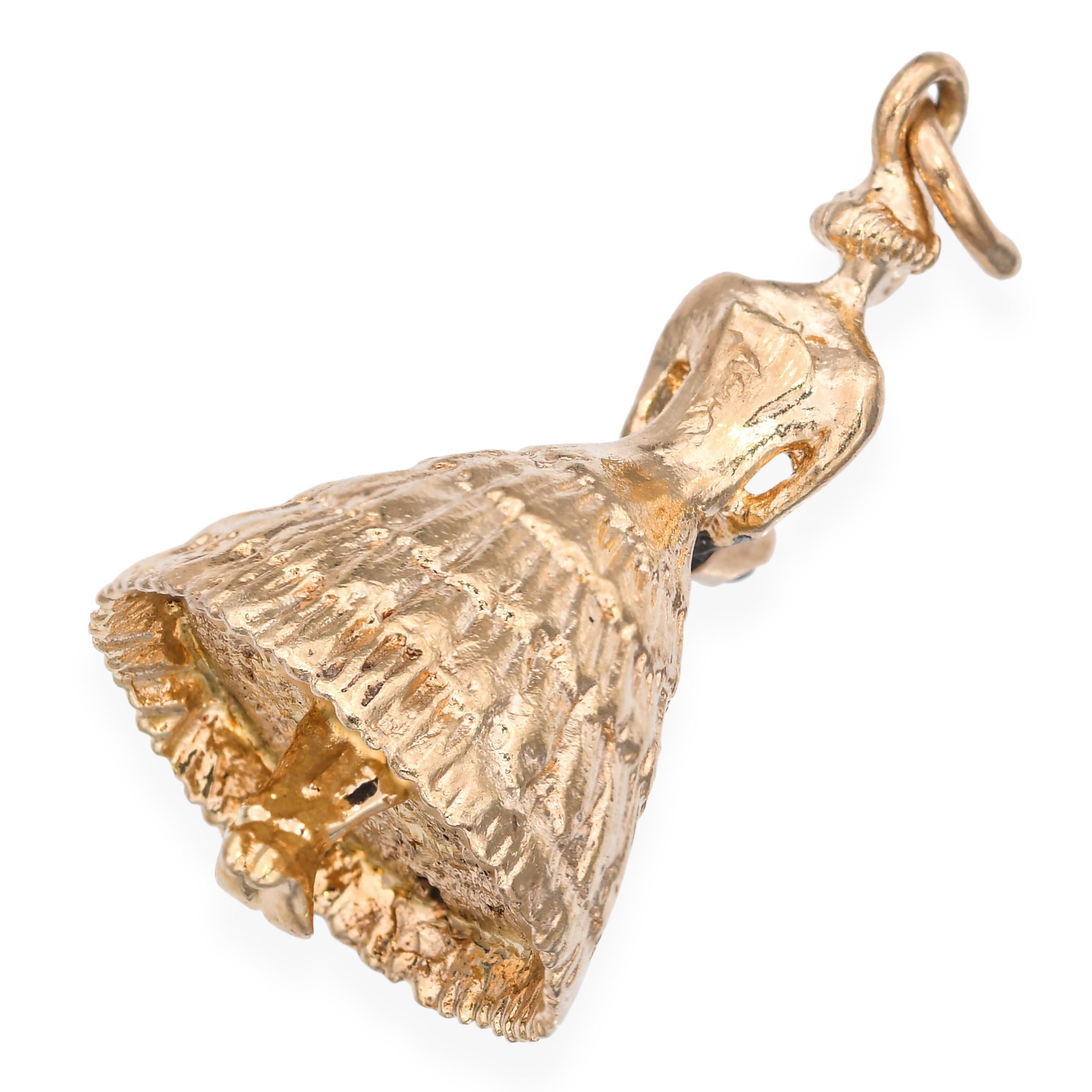 Vintage 14k Yellow Gold and Diamond Flower Girl Charm For Sale 3