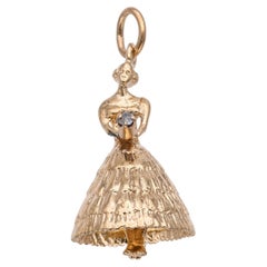 Vintage 14k Yellow Gold and Diamond Flower Girl Charm