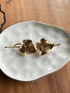 Vintage 14k Yellow Gold and Diamond Leaf Brooch