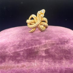 Vintage 14K Yellow Gold and Diamonds Snake Ring