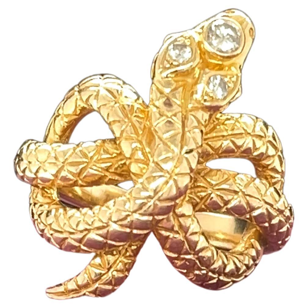 Vintage 14K Yellow Gold and Diamonds Snake Ring For Sale