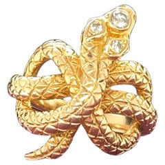 Vintage 14K Yellow Gold and Diamonds Snake Ring