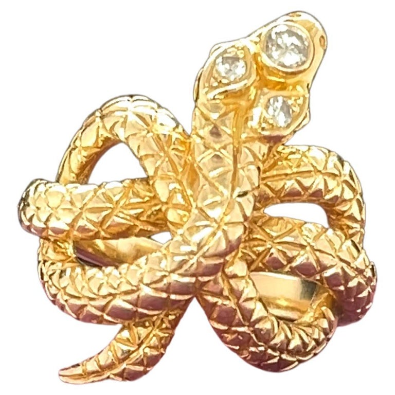 Vintage 14K Yellow Gold and Diamonds Snake Ring For Sale at 1stDibs