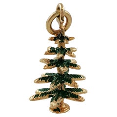 Vintage 14K Yellow Gold and Enamel Christmas Tree Charm