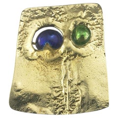 Broche abstracto modernista vintage de oro amarillo de 14 quilates y esmalte #19668
