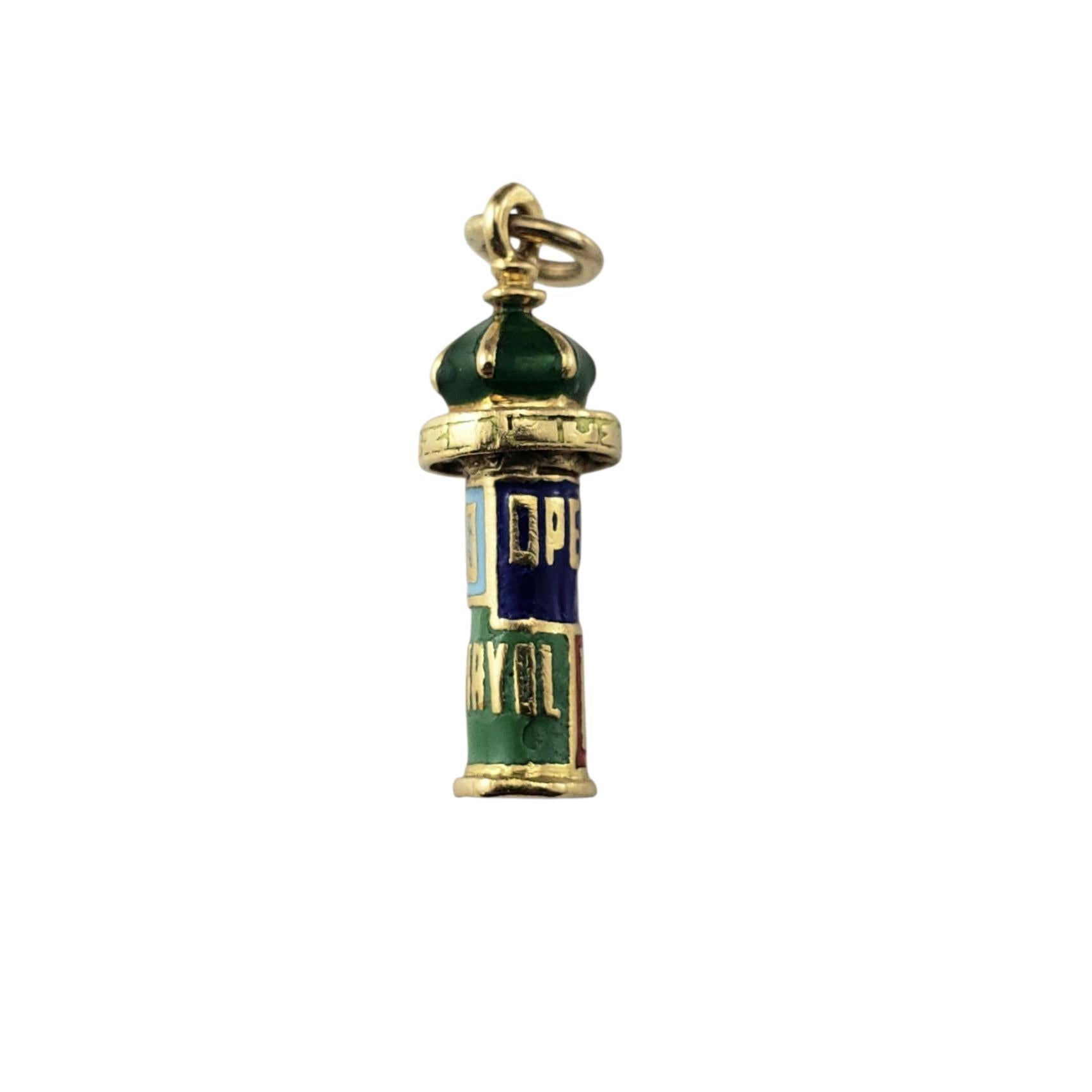 Vintage 14K Yellow Gold and Enamel Paris Kiosk Charm #22867 In Good Condition For Sale In Washington Depot, CT