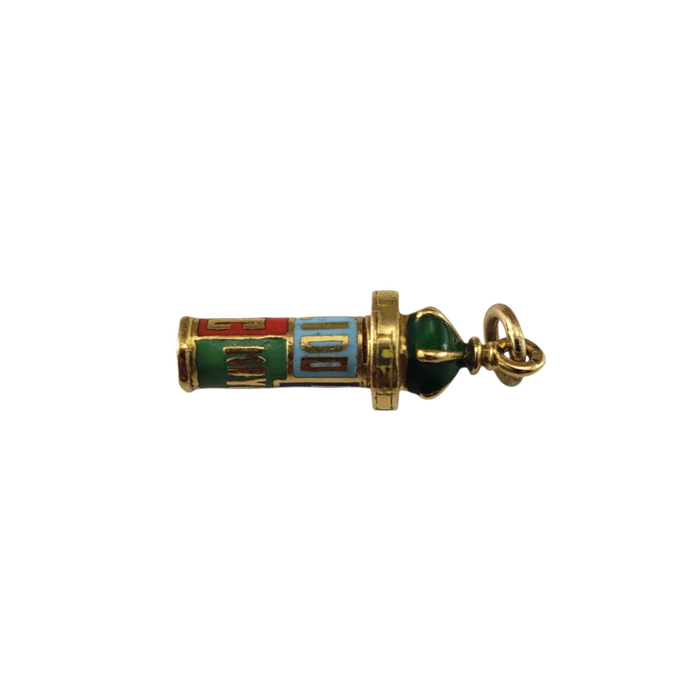 Women's Vintage 14K Yellow Gold and Enamel Paris Kiosk Charm #22867 For Sale