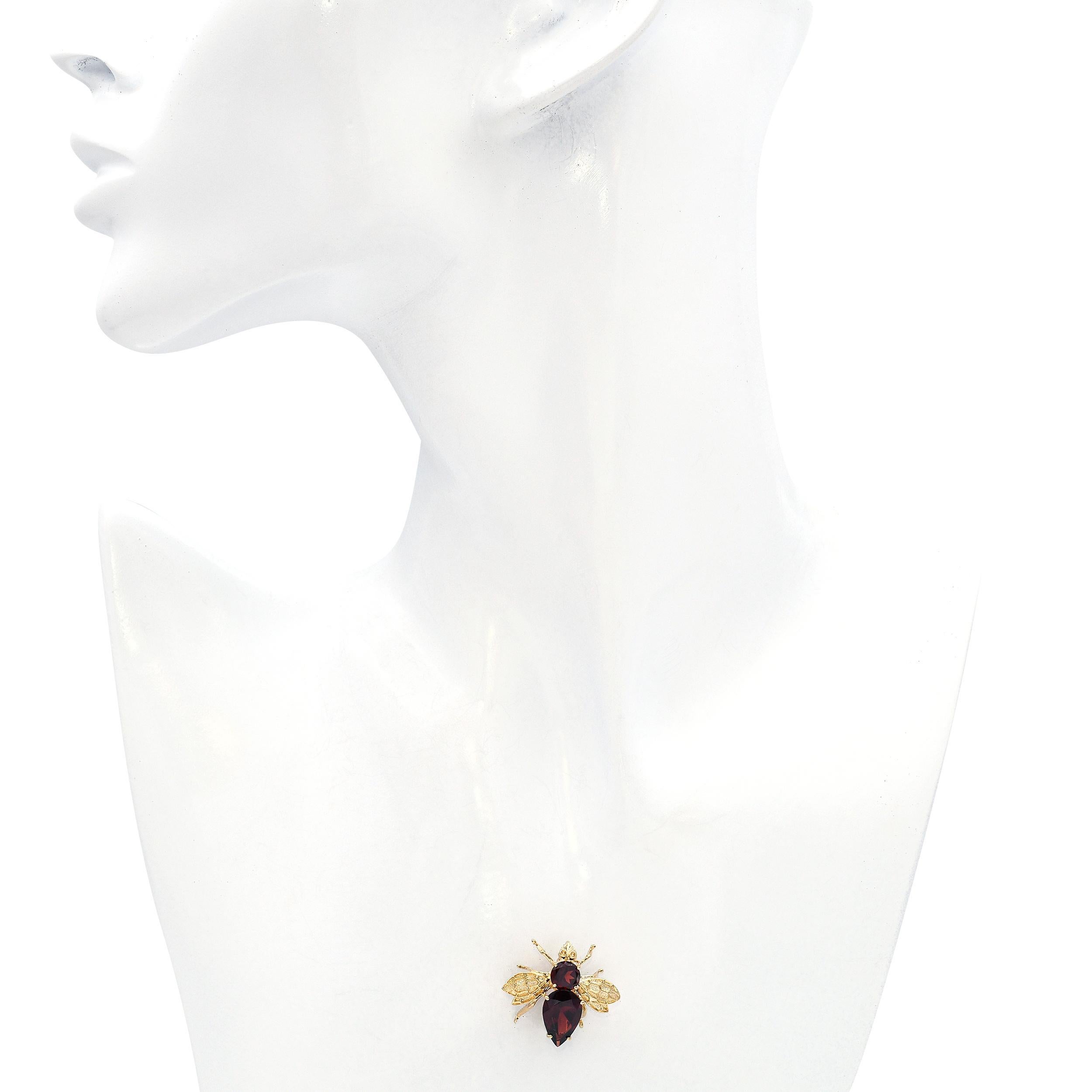 Mixed Cut Vintage 14k Yellow Gold and Garnet Bumblebee Brooch For Sale