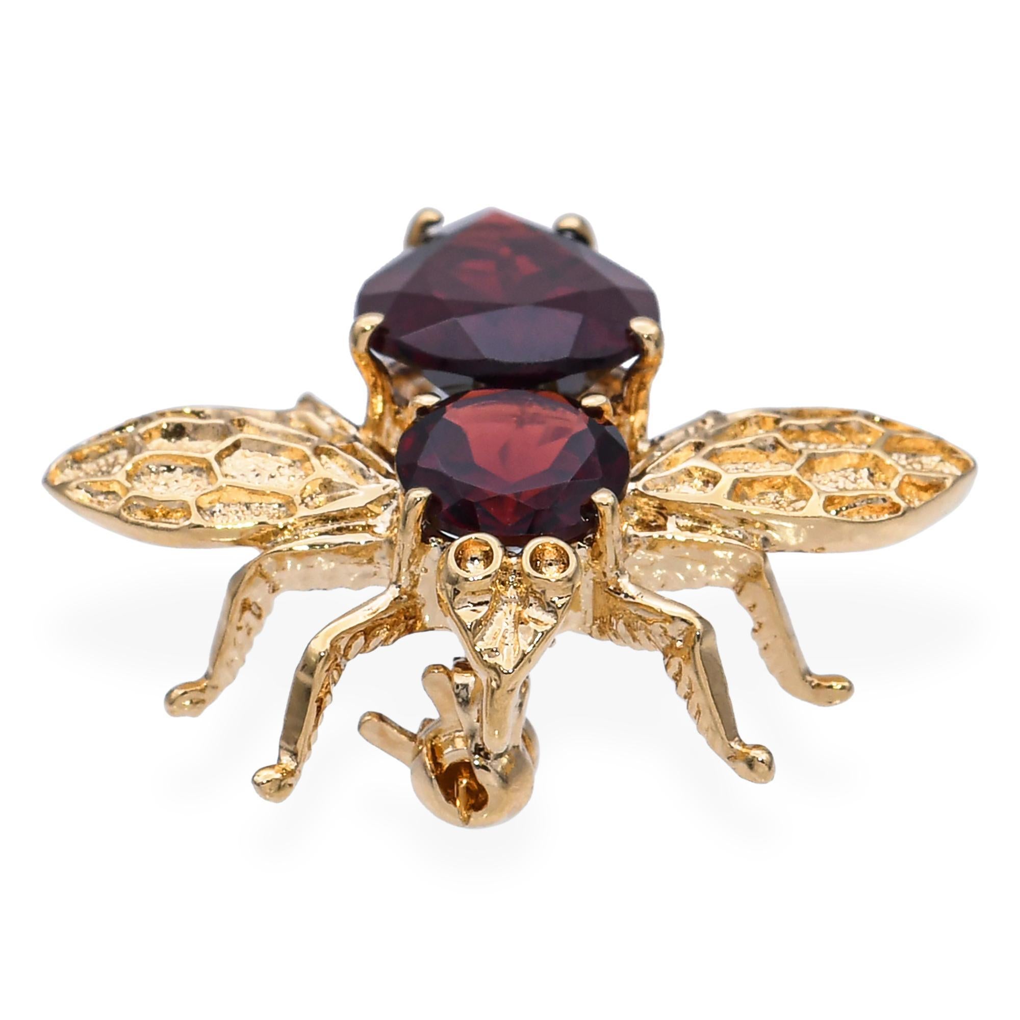 Vintage 14k Yellow Gold and Garnet Bumblebee Brooch For Sale 1