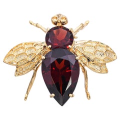 Vintage 14k Yellow Gold and Garnet Bumblebee Brooch