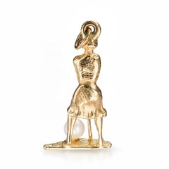 Vintage 14k Yellow Gold and Pearl Golfing Lady Charm