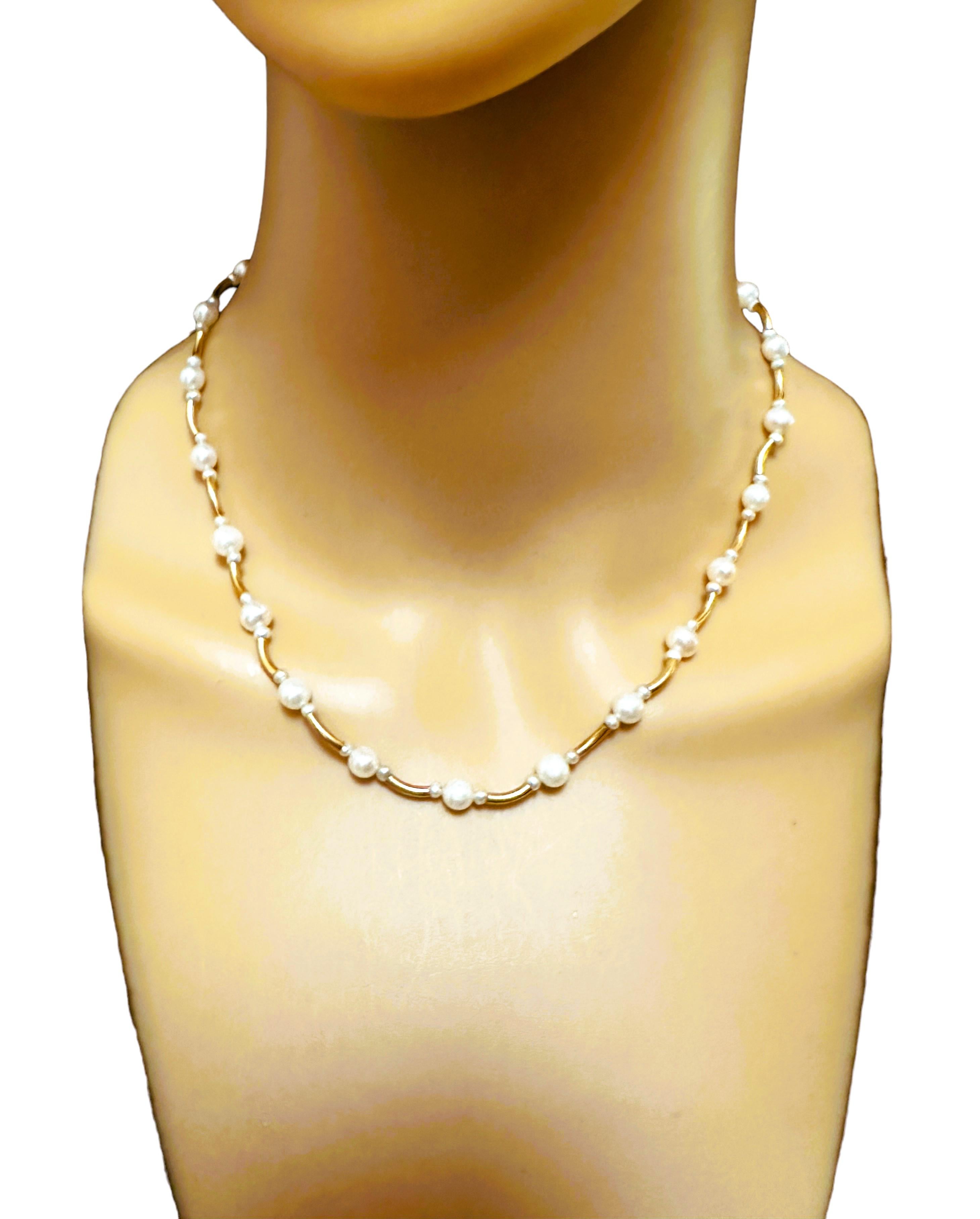 Art Deco Vintage 14K Yellow Gold and Pearl Peter Bram Necklace 16 - 19 Inches