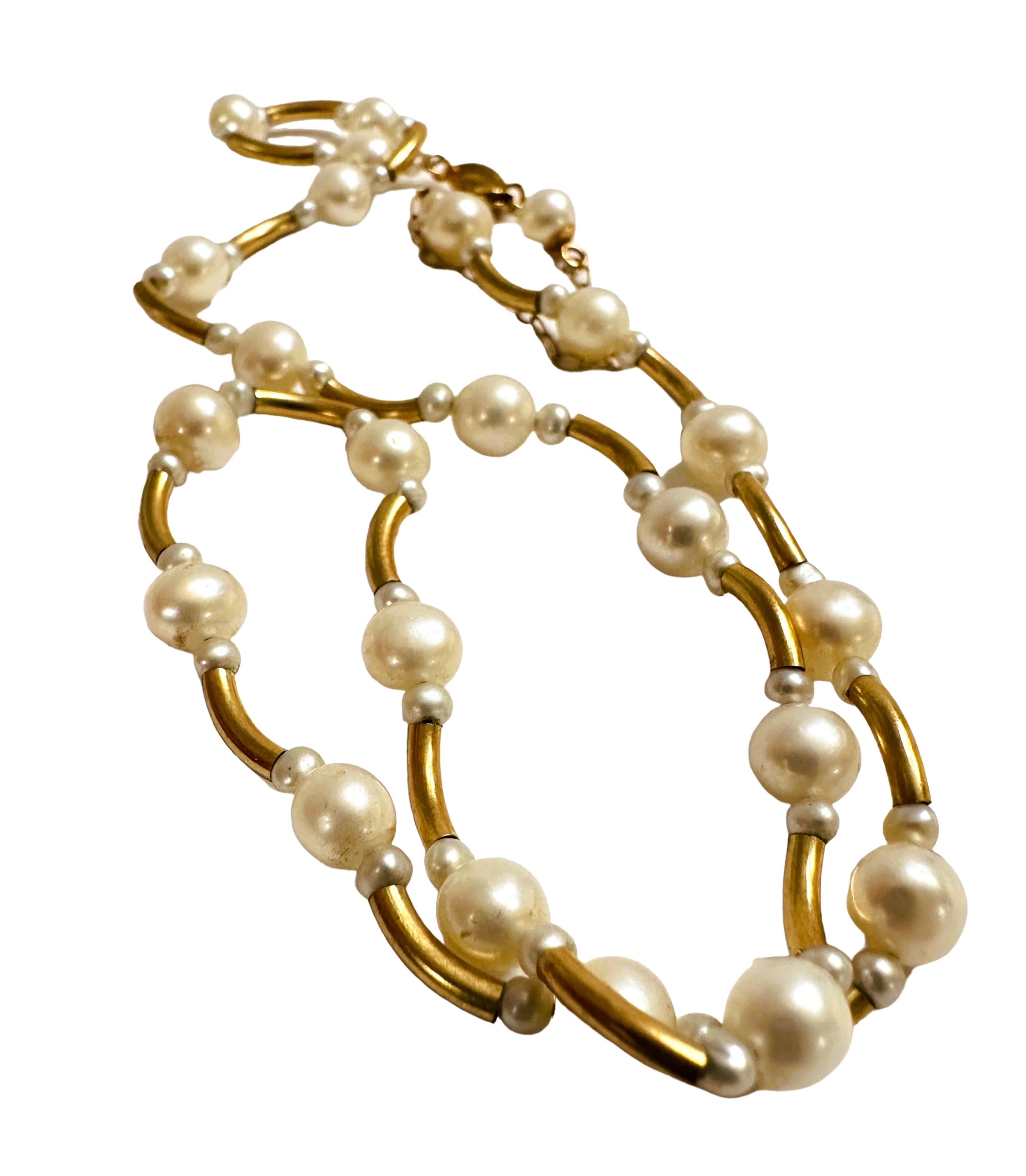 Women's Vintage 14K Yellow Gold and Pearl Peter Bram Necklace 16 - 19 Inches For Sale