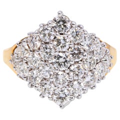 Vintage 14k Yellow Gold and Platinum 1.48tcw Diamond Pave Cluster Ring