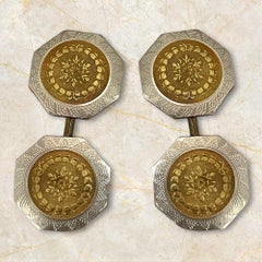 Boutons de manchette déco vintage en or jaune 14 carats et platine