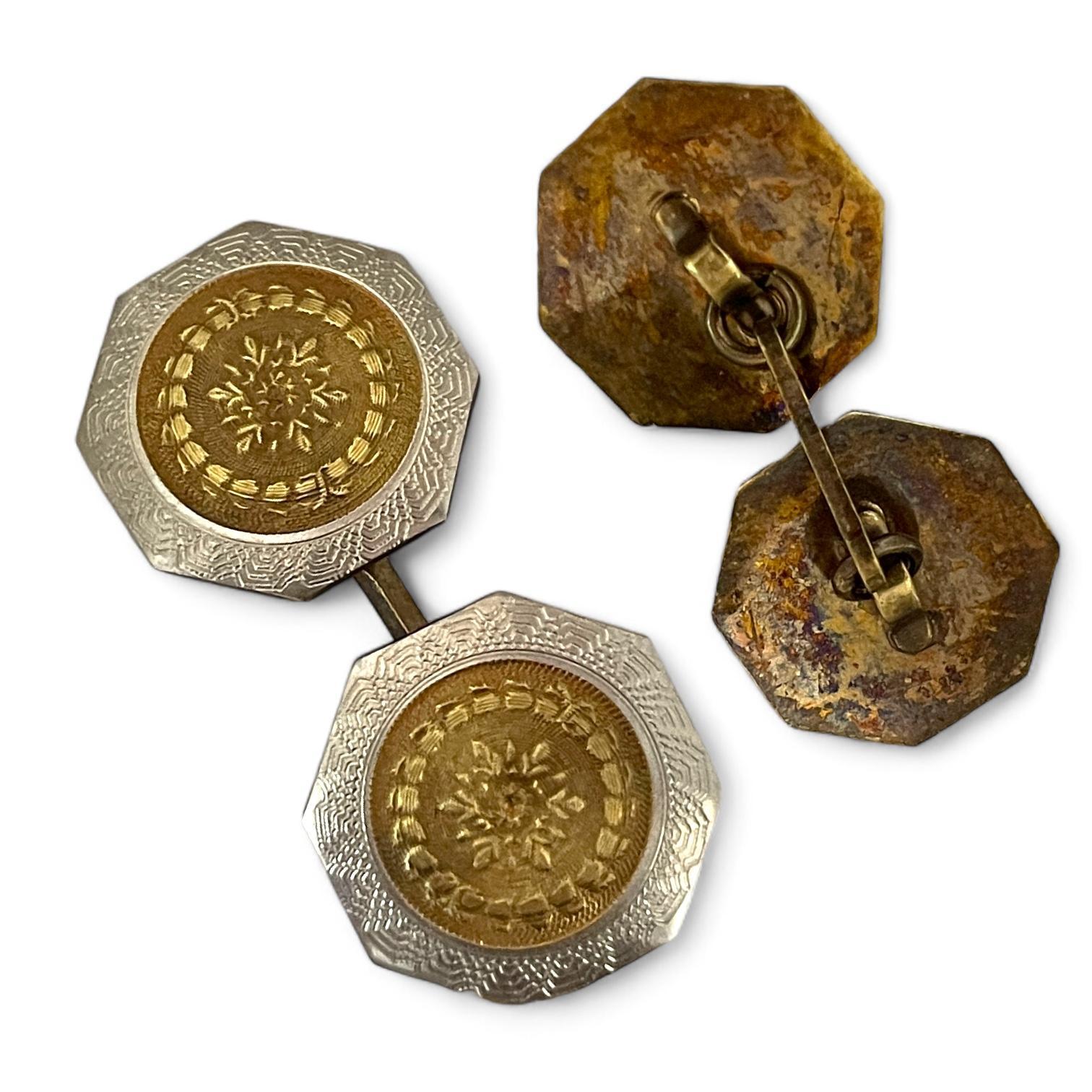 Women's or Men's Vintage 14K Yellow Gold and Platinum Deco Cufflinks For Sale