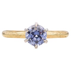 Anello con zaffiro d'epoca in oro giallo 14k e platino