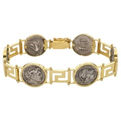 Vintage 14k Gelbgold und Silber antiken griechischen Stil Münze Link-Armband