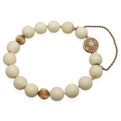 Vintage 14K Yellow Gold and White Coral Beaded Bracelet and Earring Set