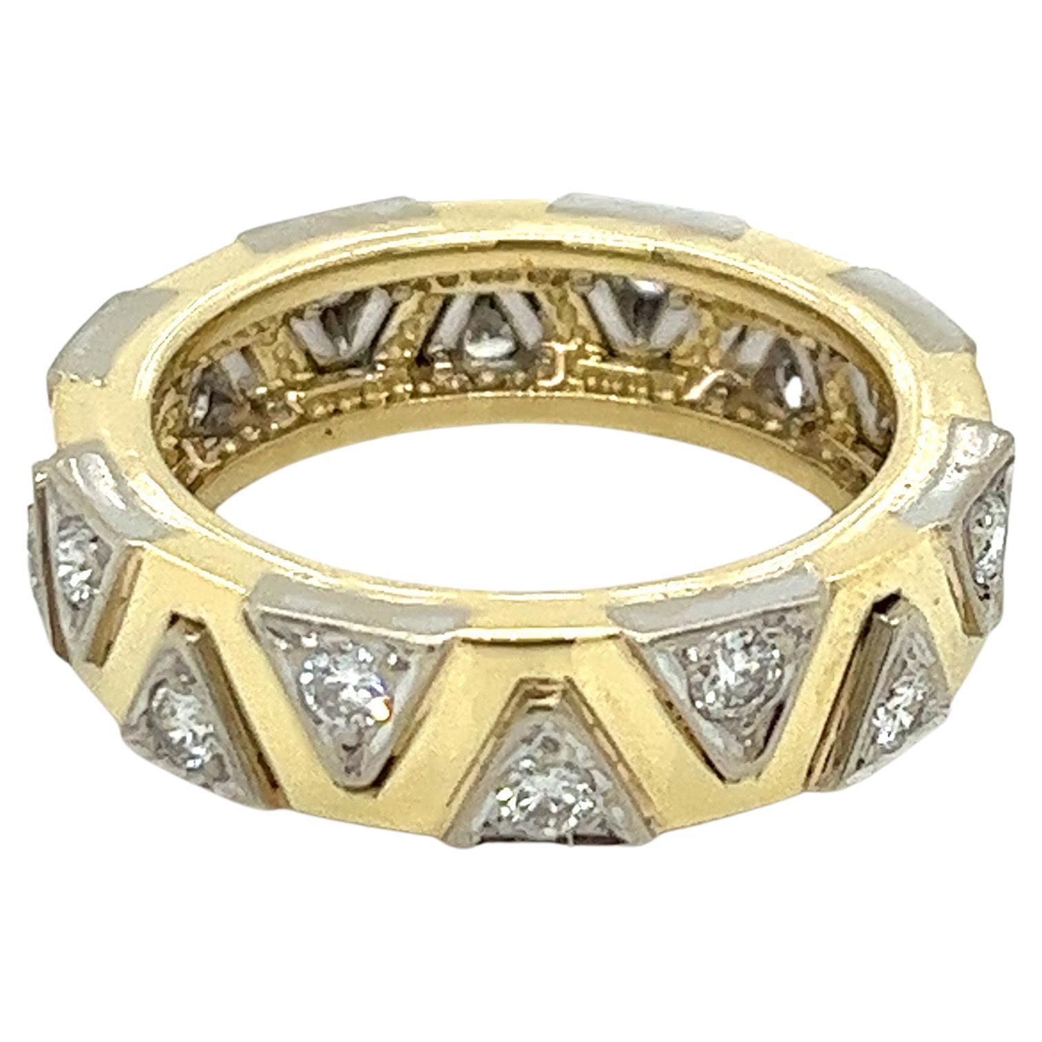 Vintage 14K Yellow Gold and White Gold Diamond Eternity Band For Sale