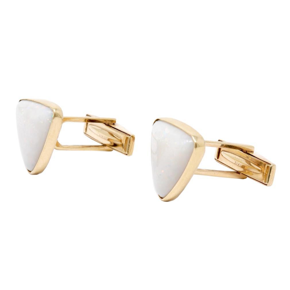 Modern Vintage 14K Yellow Gold and White Opal Cufflinks. For Sale