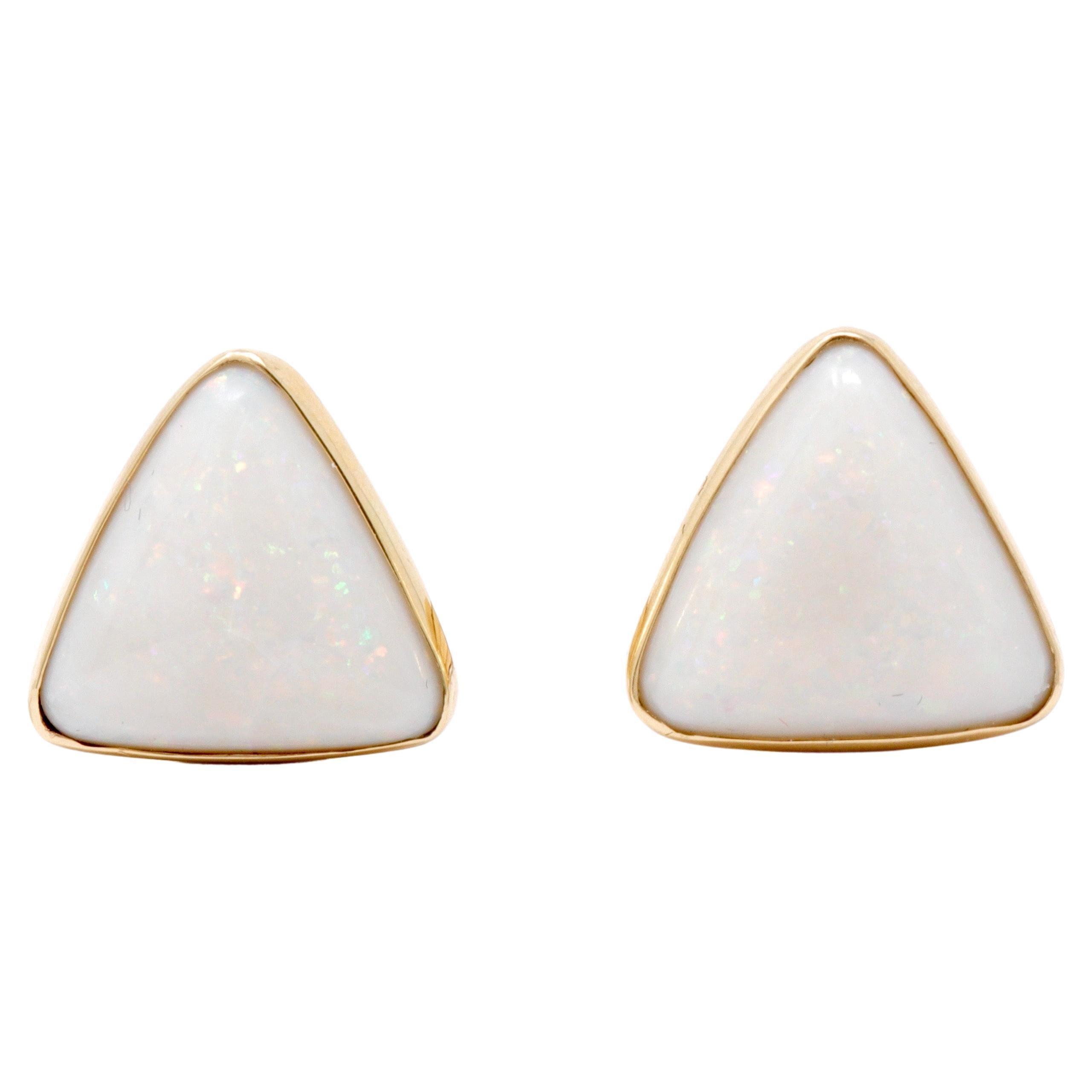 Vintage 14K Yellow Gold and White Opal Cufflinks. For Sale