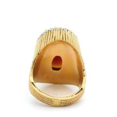 Vintage 14k Yellow Gold Angel Skin Coral Diamond Halo Large Handmade Ring