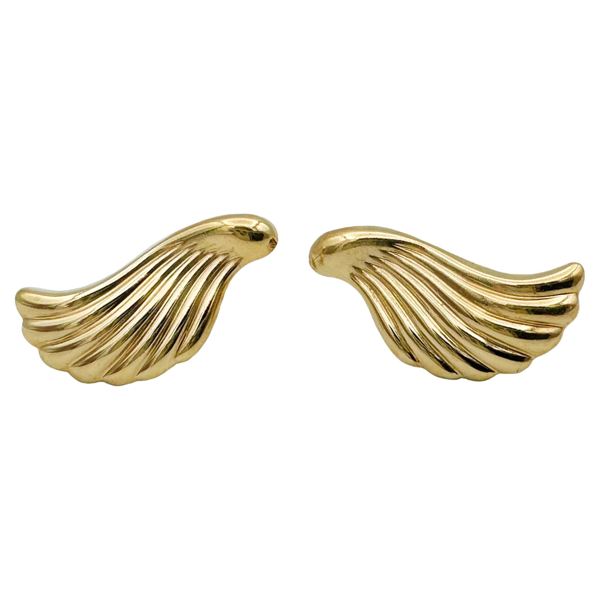 Vintage 14K Yellow Gold Angel Wings Earrings Circa 1990s For Sale