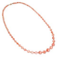 Vintage 14k Yellow Gold Angelskin Coral Graduated Bead Necklace