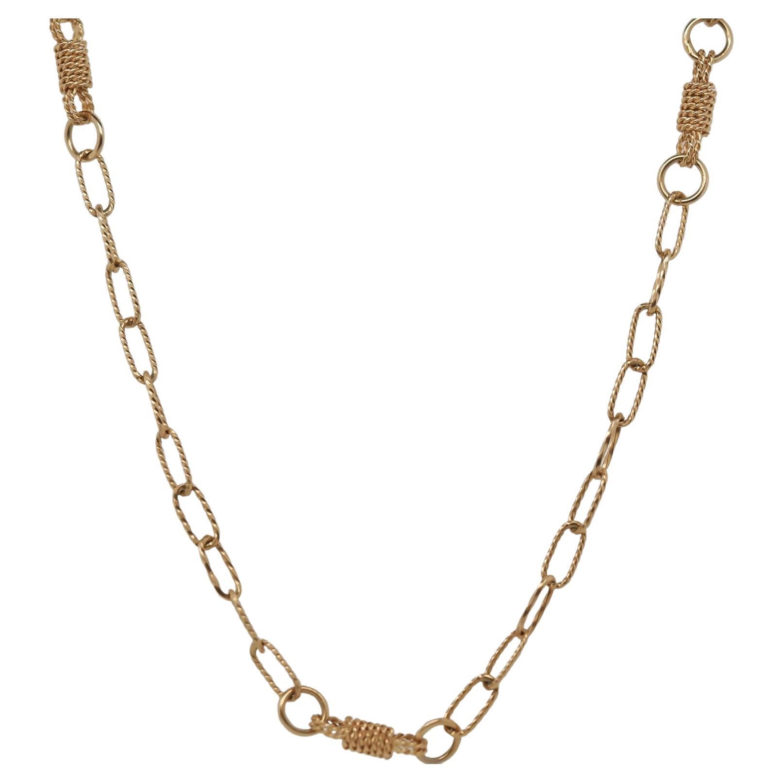 Vintage 14K Yellow Gold Antique Rope Knot Link Chain