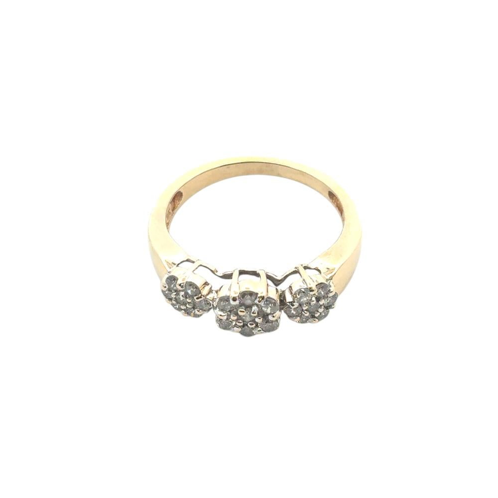 Vintage 14k Yellow Gold approx. 0.32ctw Natural Round Diamond Three Flower Ring en vente 4
