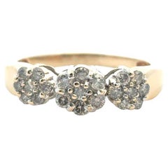 Vintage 14k Gelbgold ca. 0,32ctw natürlichen runden Diamant drei Blumen Ring