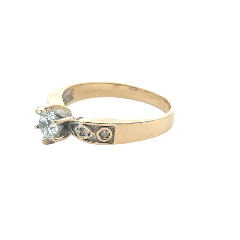 Bague Vintage en or jaune 14k approx. 0.40ct Diamant rond naturel Pour femmes en vente